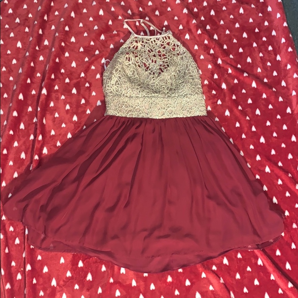 Gold and maroon dress